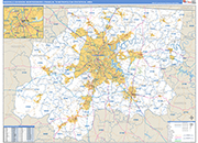 Nashville-Davidson-Murfreesboro-Franklin Metro Area Wall Map Basic Style